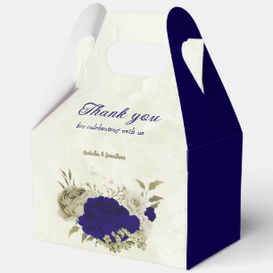 Royal blue beige floral wedding favour box