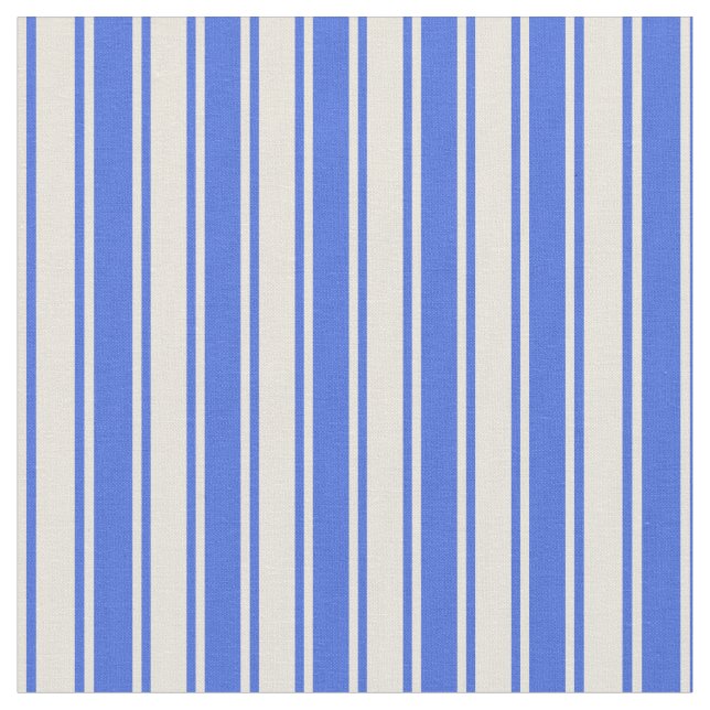 Royal Blue & Beige Lined Pattern Fabric (Close Up)