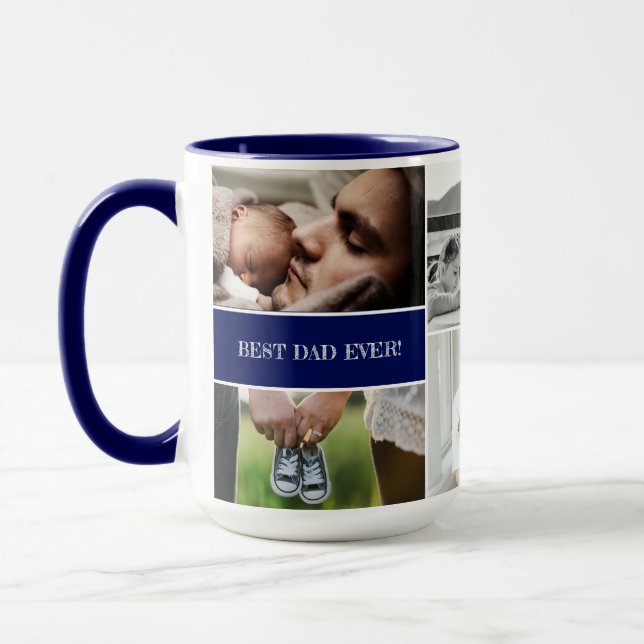 Royal blue Best Dad Ever Photo Collage Daddy Mug (Left)