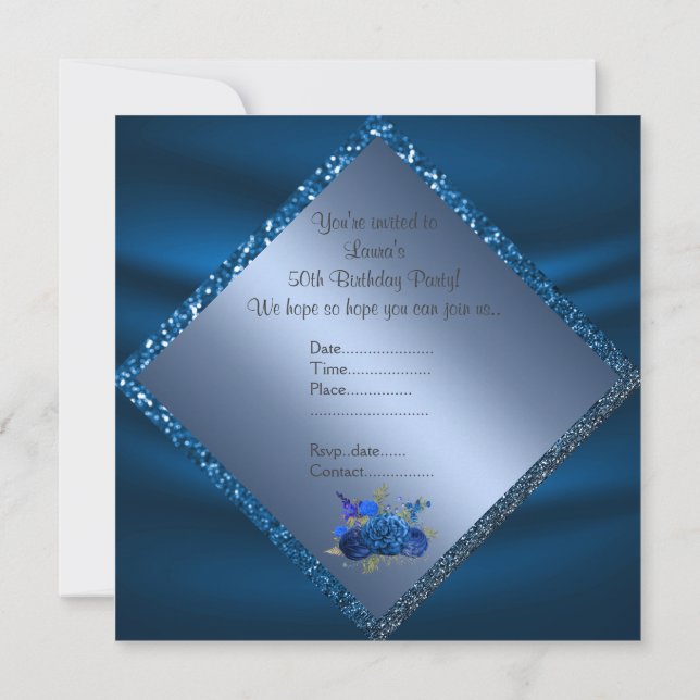 Royal blue birthday online custom flower birthday invitation (Back)