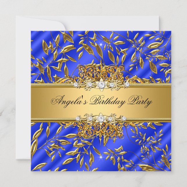 Royal Blue Birthday Party Gold Jewel Image Invitation (Front)
