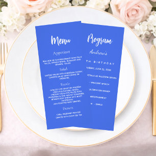 Royal blue birthday program dinner menu card