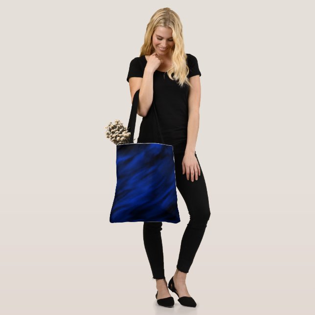 Royal Blue & Black Abstract Diagonal Streaks Tote Bag (On Model)