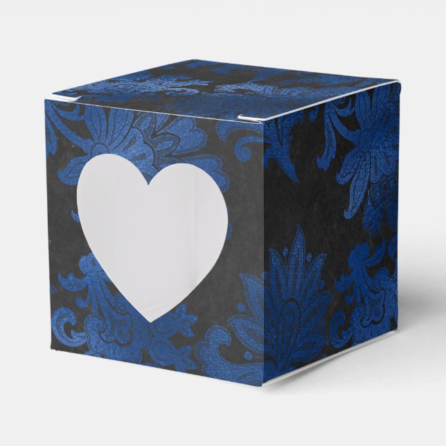 Royal Blue, Black and Silver Damask Favour Box (Front Side)