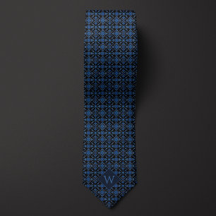 Royal Blue & Black Arabesque Monogram Tie
