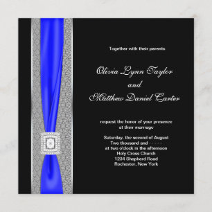 Royal Blue Black Blue Bow Wedding Invitation