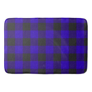 Royal Blue Black Buffalo Plaid Check Bath Mat