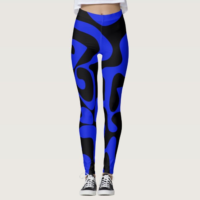 Royal Blue Black Cute Womens Fashion Leggings (Front)