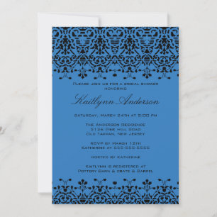 Royal Blue & Black Damask Bridal Shower Invitation