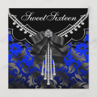 Royal Blue Black Damask Sweet Sixteen Birthday Par
