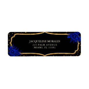Royal Blue Black Gold Quinceanera Return Address