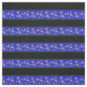 Royal blue/black, green pin stripe, folk floral fabric