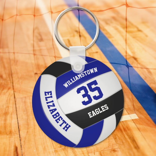 Royal blue black personalised team name volleyball key ring (Creator Uploaded)