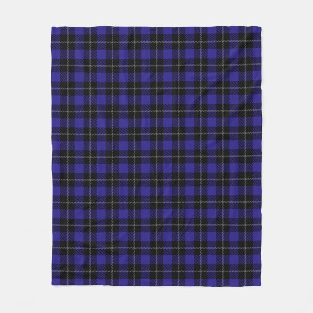 Royal Blue Black Plaid Fleece Blanket (Front)