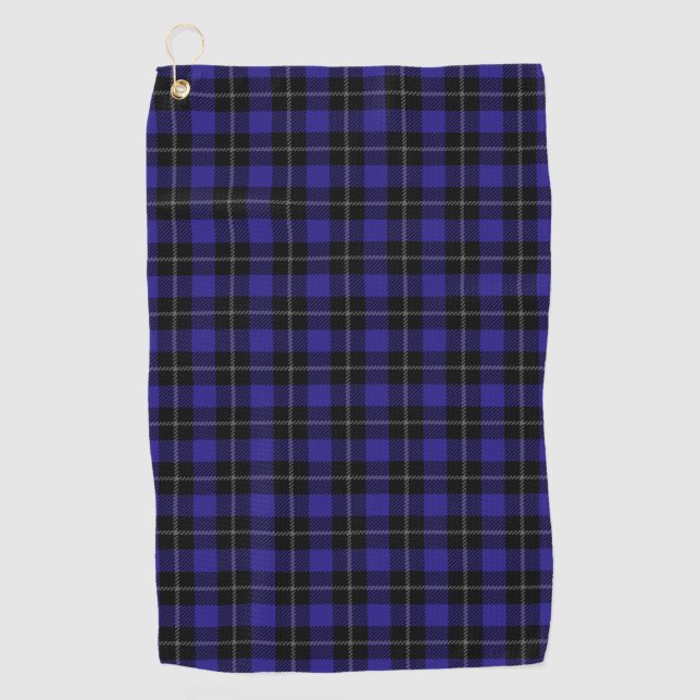 Royal Blue Black Plaid Golf Towel (Front)