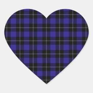 Royal Blue Black Plaid Heart Sticker