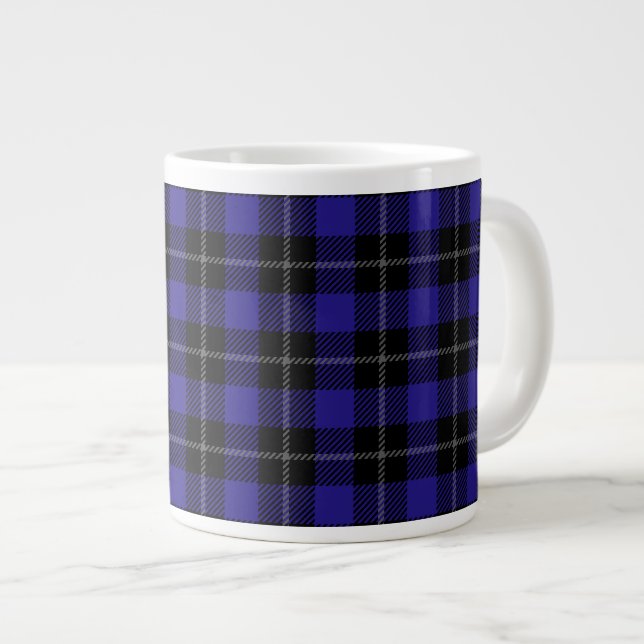 Royal Blue Black Plaid Large Coffee Mug (Front Right)