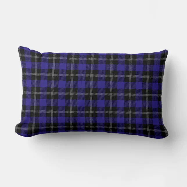 Royal Blue Black Plaid Lumbar Cushion