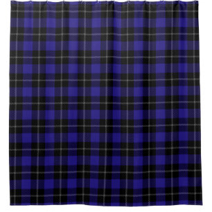 Royal Blue Black Plaid Shower Curtain