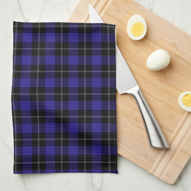 Royal Blue Black Plaid Tea Towel (Quarter Fold)