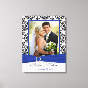 Royal Blue, Black, White Damask Wedding Canvas Print