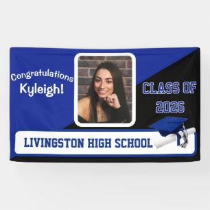 Royal Blue, Black, & White Graduation Banner