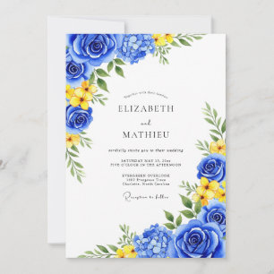 Royal Blue Bloom Romance Wedding Invitation