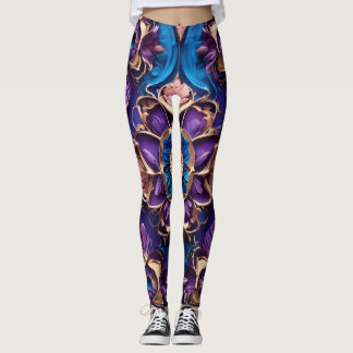 "Royal Blue Blossoms: Luxurious Floral Print Leggi Leggings