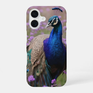 Royal Blue: Blue Peacock In Lavender Field, iPhone 16 Case