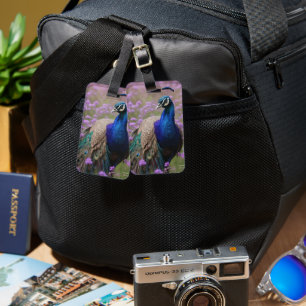 Royal Blue: Blue Peacock In Lavender Field, Luggage Tag