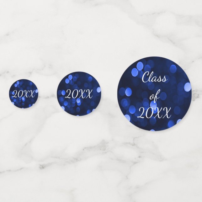 Royal Blue Bokeh Lights Graduation Class of 20xx Confetti (Fronts)