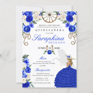 Royal Blue Boots & Roses Charro Quinceañera Invitation