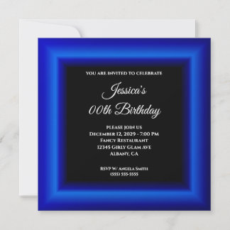 Royal Blue Border and Black Any Year Birthday Invitation