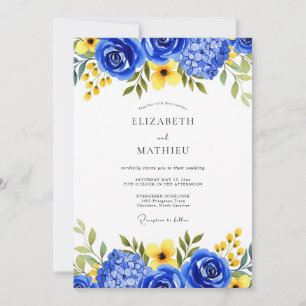 Royal Blue Botanical Bloom Wedding Invitation