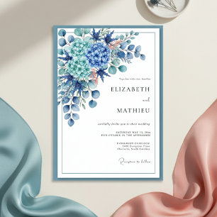 Royal Blue Botanical Romance Wedding Invitation