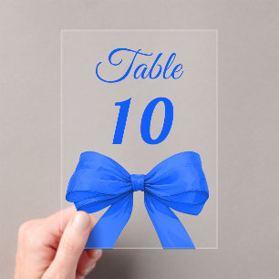 Royal blue bow acrylic table number sign