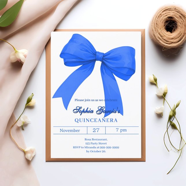 Royal blue bow Quinceanera Invitation (Creator Uploaded)