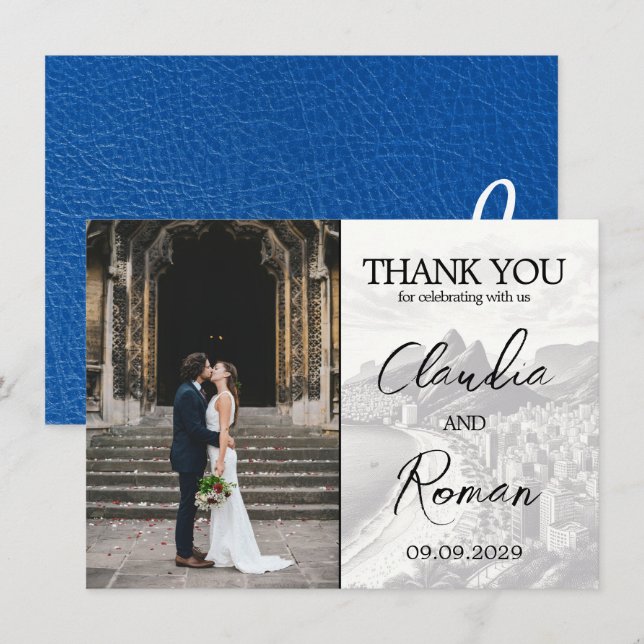 Royal Blue Brazil Passport Thank You Card (Front/Back)