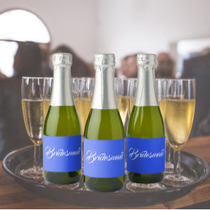 Royal Blue Bridesmaid Simple Stylised Script Sparkling Wine Label