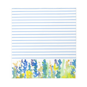 Royal Blue Bright Yellow Watercolor Flowers Lined Notepad
