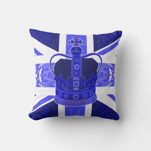 Royal Blue, British Flag And Crown - Pillow (Front)