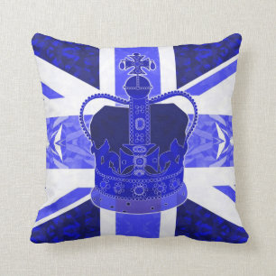 Royal Blue, British Flag And Crown - Pillow