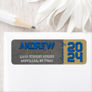 Royal Blue & Bronze Chalkboard Grad Return Address
