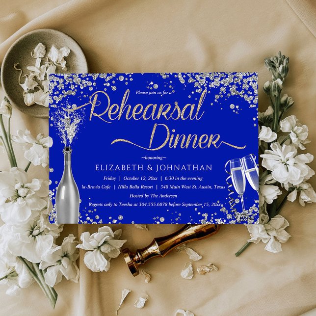 Royal Blue Bubbly Minimal Rehearsal Dinner Invitat Invitation (Creator Uploaded)