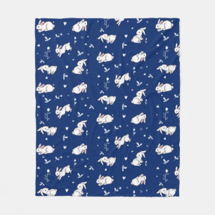 Royal Blue Bunny Patterned Fleece Blanket