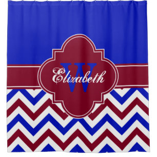 Royal Blue Burgundy LG Chevron 1ICBR Name Monogram Shower Curtain