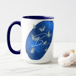 Royal Blue Butterflies Initials Letter B Monogram  Mug