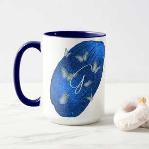 Royal Blue Butterflies Initials Letter G Monogram Mug