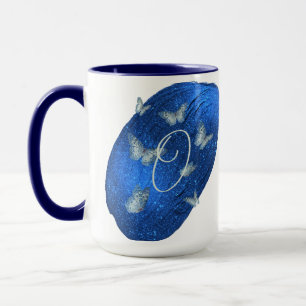Royal Blue Butterflies Initials Letter O Monogram  Mug