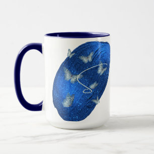 Royal Blue Butterflies Initials Letter S Monogram Mug